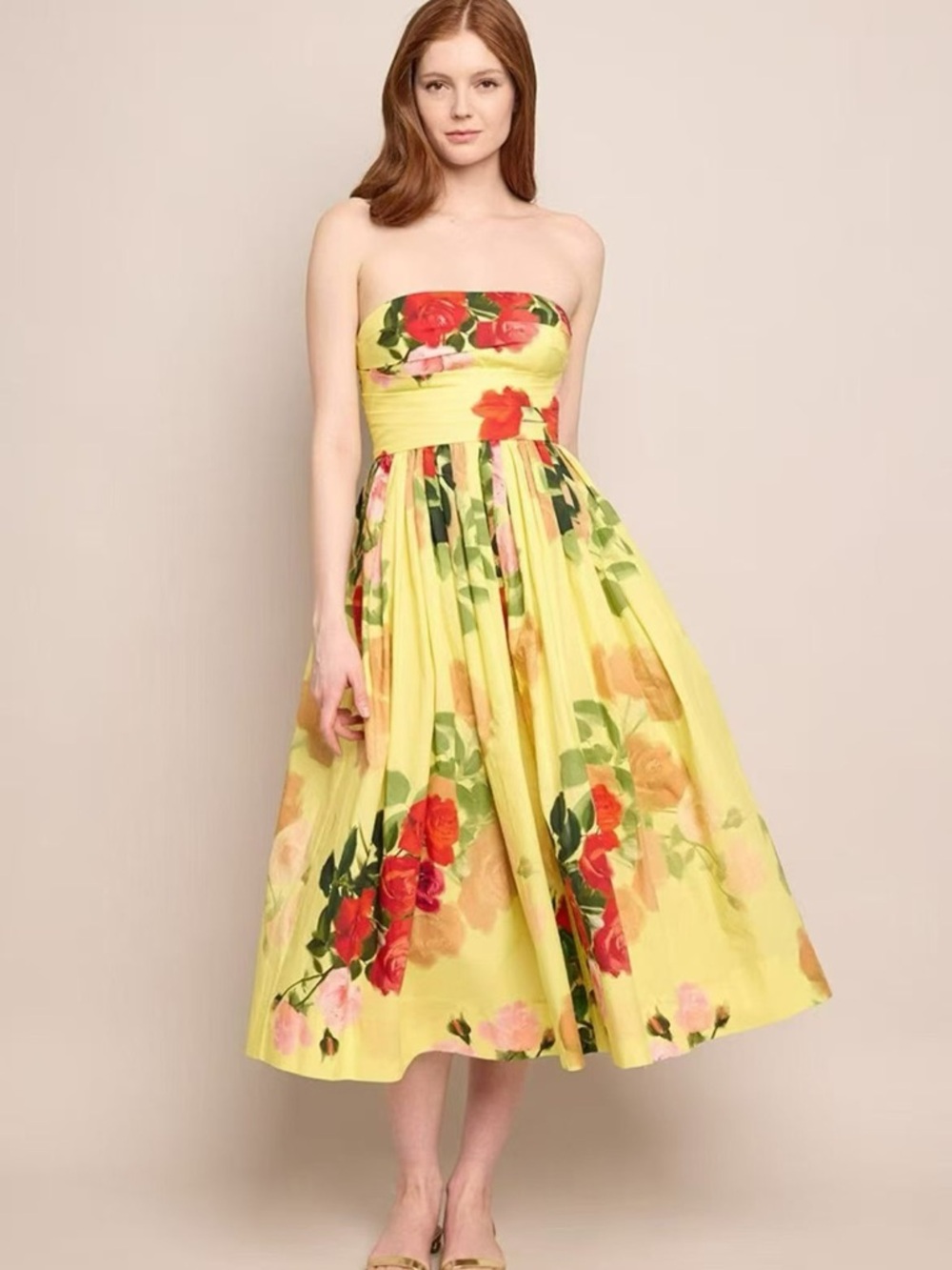 Cara Cara NWOT Daria Floral Strapless A-line Midi Dress